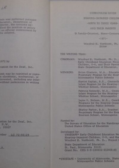 Curriculum guide: hearing impaired children - birth to three years - and their parents