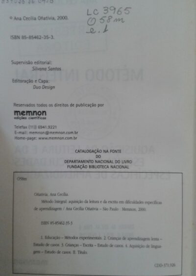 Método integral: aquisição da leitura e da escrita em dificuldades específicas de aprendizagem