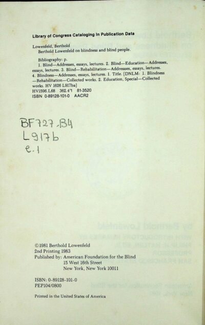 Berthold Lowenfeld on blindness and blind people: selected papers - Imagem 3