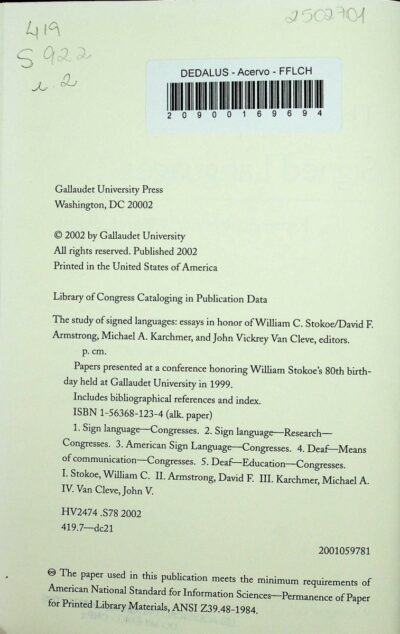The study of signed languages: essays in honor of William C. Stokoe - Imagem 3