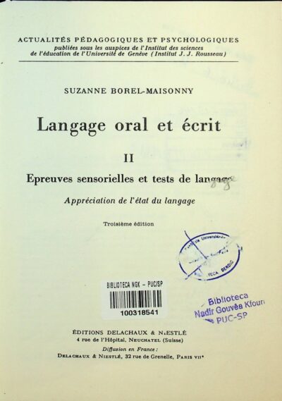 Langage oral et ecrit: II epreuves sensorielles et tests de langage appreciation de l'etal du language - Imagem 2